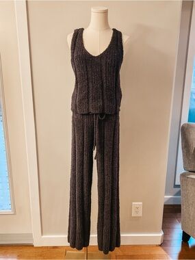 La Vie En Rose Charcoal Knit Tank & Wide-Leg Pants Set